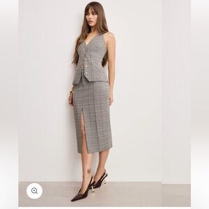 Good American Gray Plaid Suit Skirt